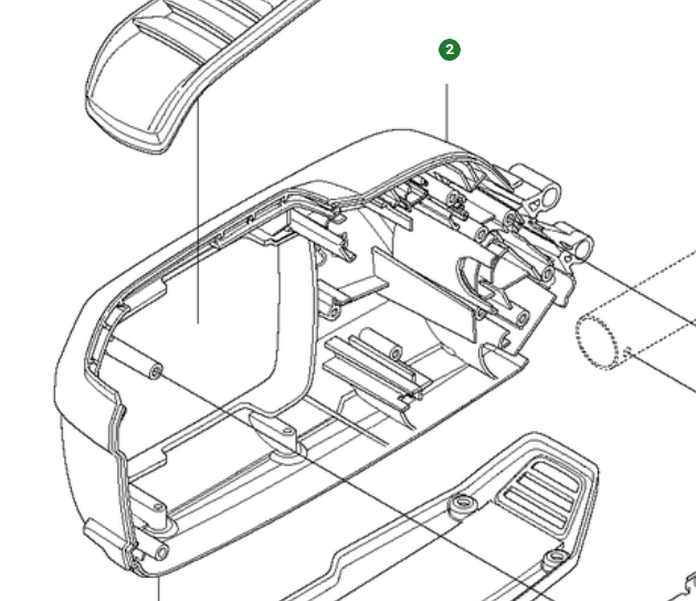 Połowa obudowy baterii, lewa w grupie Części Zamienne / Części zamienne Nożyce do żywopłotu / Części zamienne Husqvarna 520iHT4 w GPLSHOP (5770076-03)